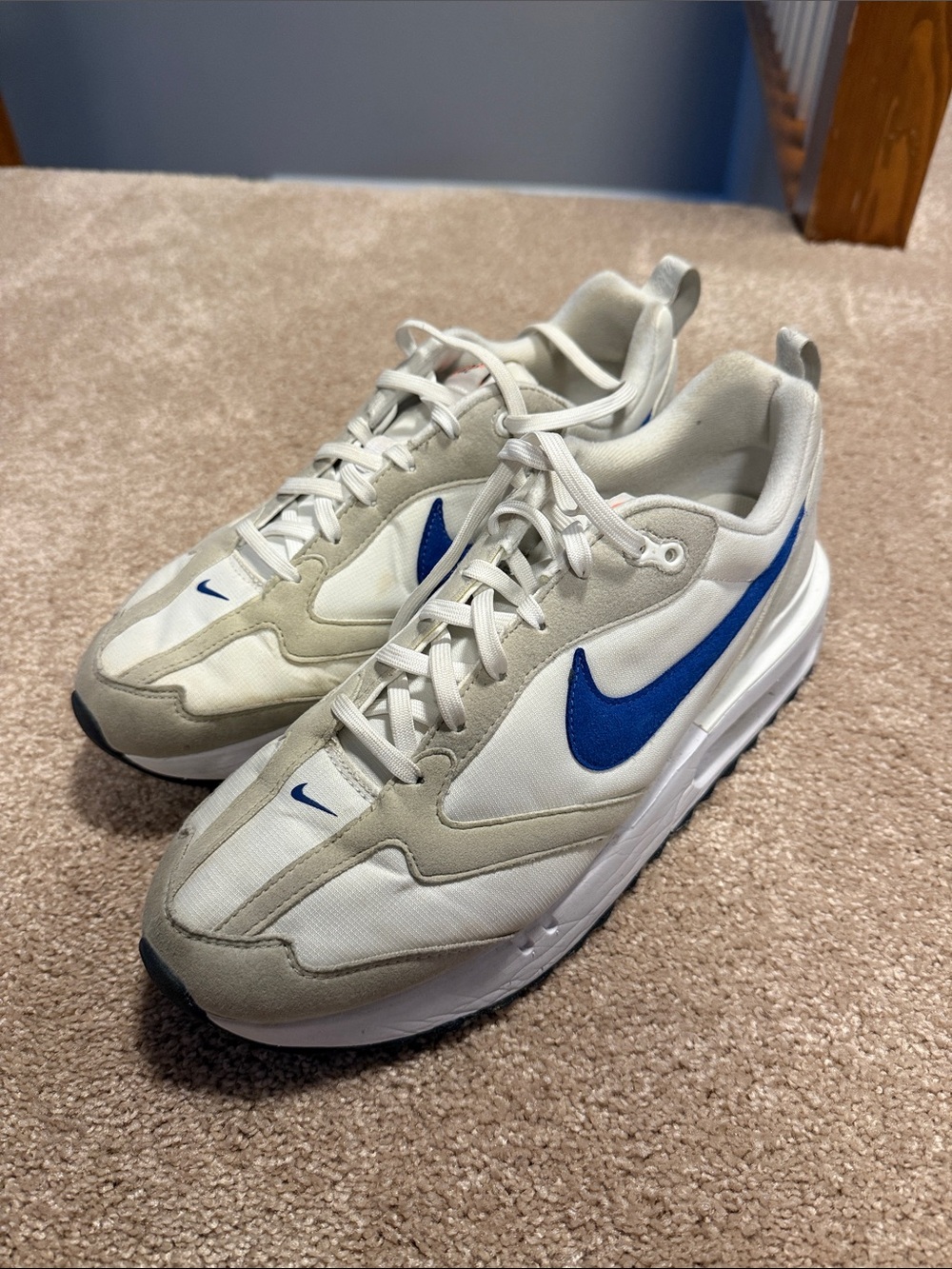 Nike Men’s White and Blue Swoosh Sneakers